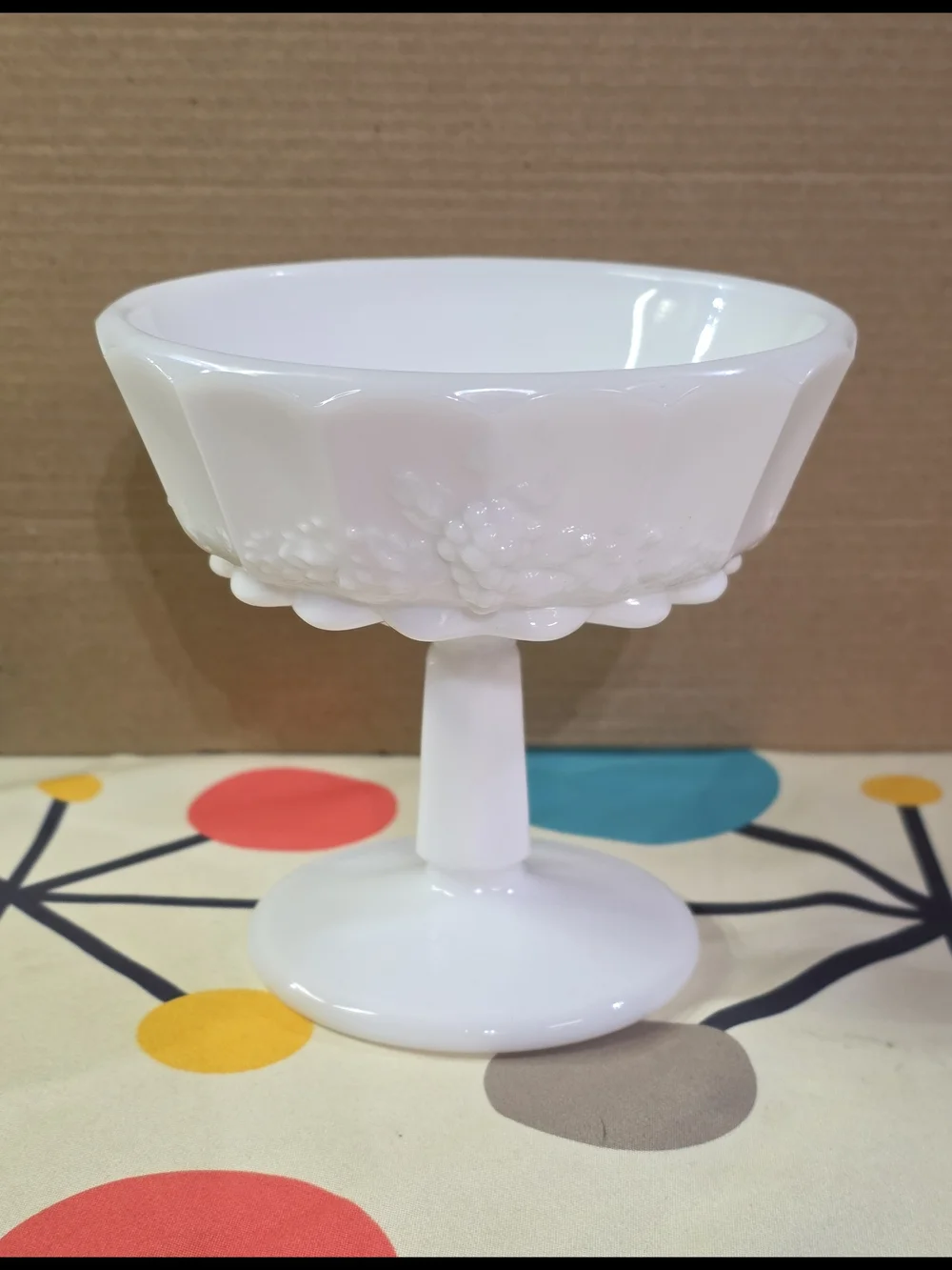 Vintage Westmoreland Paneled Grape Milk Glass Compote